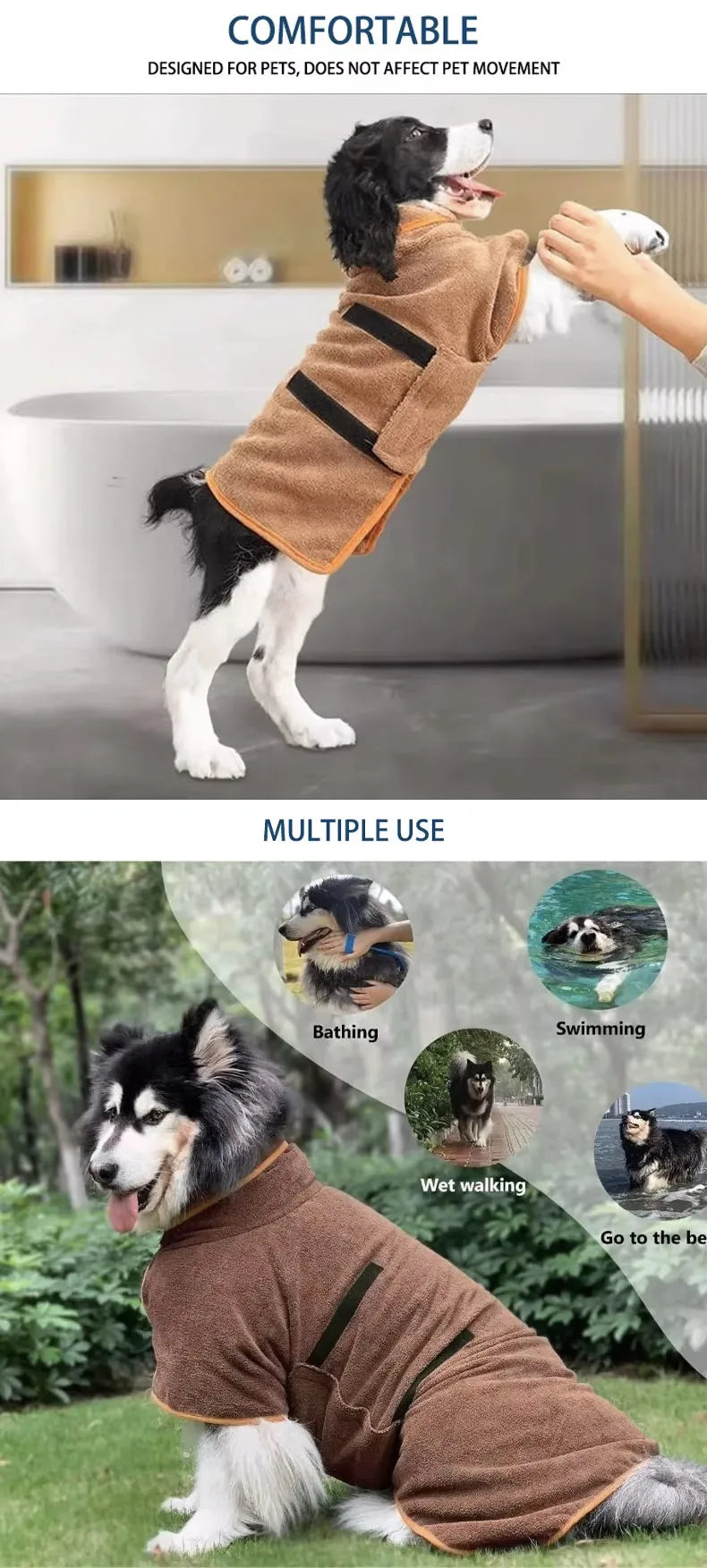 Super Absorbent Pet Towel Bathrobe for Large Dogs All-over Wrap Quick Drying Breathable Year-round Cleaning Dog Bathrobe Towels