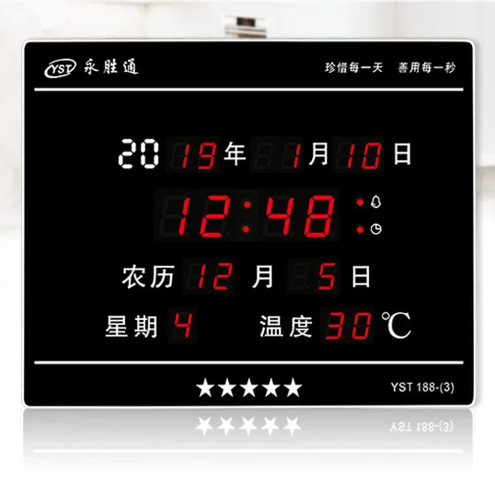 Perpetual Calendar Clock, Large Display Digital Wall Clock with Indoor Temperature and Humidity Perfect Office or Home Clock