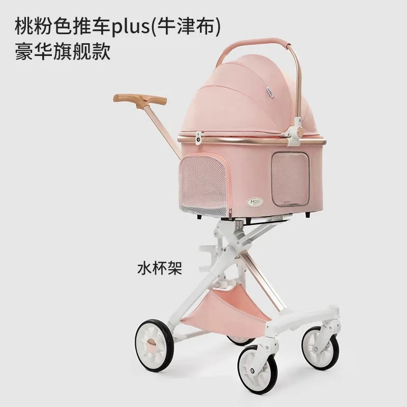 Lightweight White High View Pet Stroller One-click Foldable Cart for Small Medium Dogs Cats Outdoor Travel Pet Supplies Hot Sale