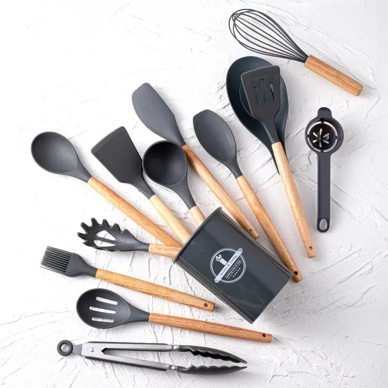14pcs silicone utensil set with plastic holder