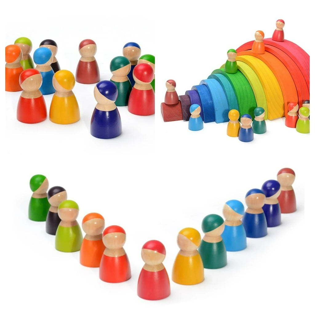 Wooden Rainbow Block Colorful Stacking Building Block Children Open-shaped Creative Building Blocks Montessori Educational Toy