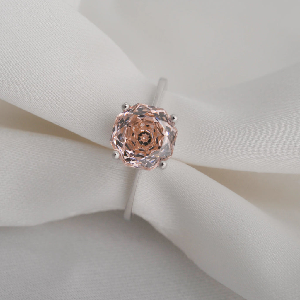 Potiy 2ct Octagon Rose Cut Morganite Pink Cubic Zirconia Solitaire Ring, 925 Sterling Silver Jewelry Gift for Women with