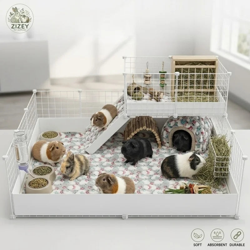 Reusable Small Animal Cage Pad, 47in×24in, Guinea Pig Cage Liner, Reusable Bedding Perfect Fleece Liner for Guinea Pig & Rabbit