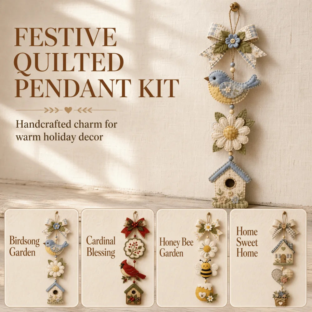 Pre-Cut Fabric Strips Santa Claus Pendant DIY Sewing Kit Thickened Decorative Quilted Christmas Hanging Kit Flower Handmade