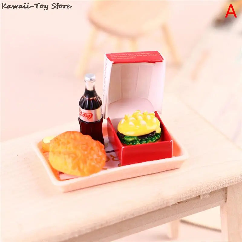 Mini 1/6 Miniature Dollhouse Hamburger Coke Cup Fast Food For Blyth Barbies Doll House Play Kitchen Ice Cream Accessories Toy