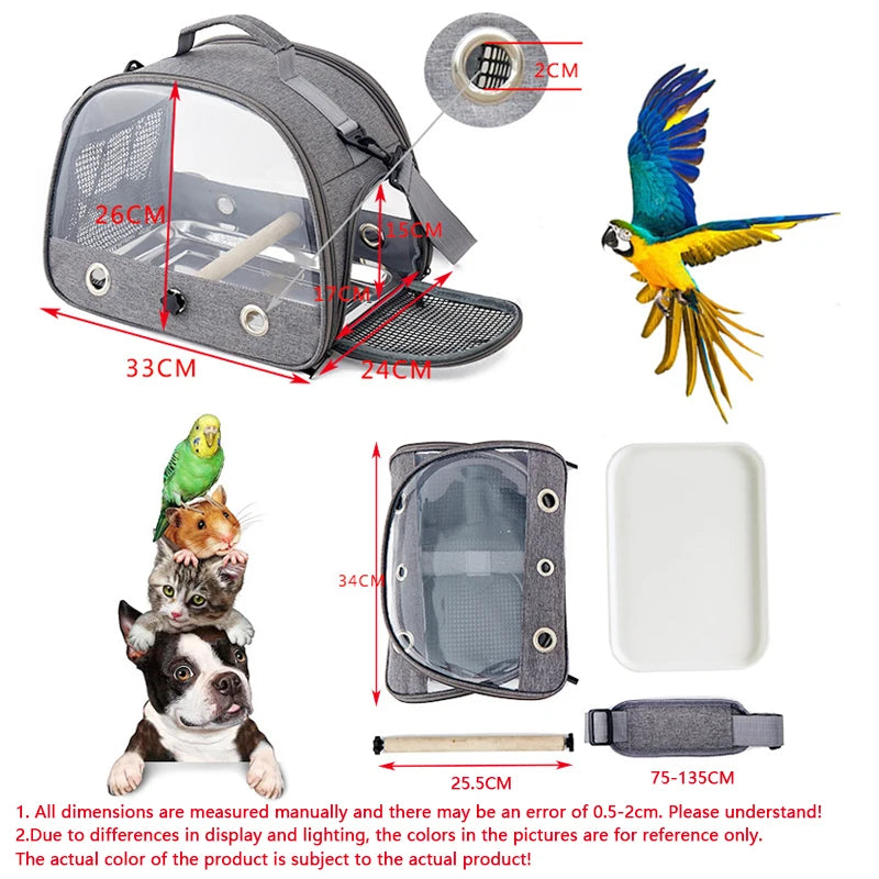 Bird Travel Carrier Portable Transport Bird Cage With Tray Small Pet Multi-functional Parrot Bird Bag Outdoor Cat Carrier