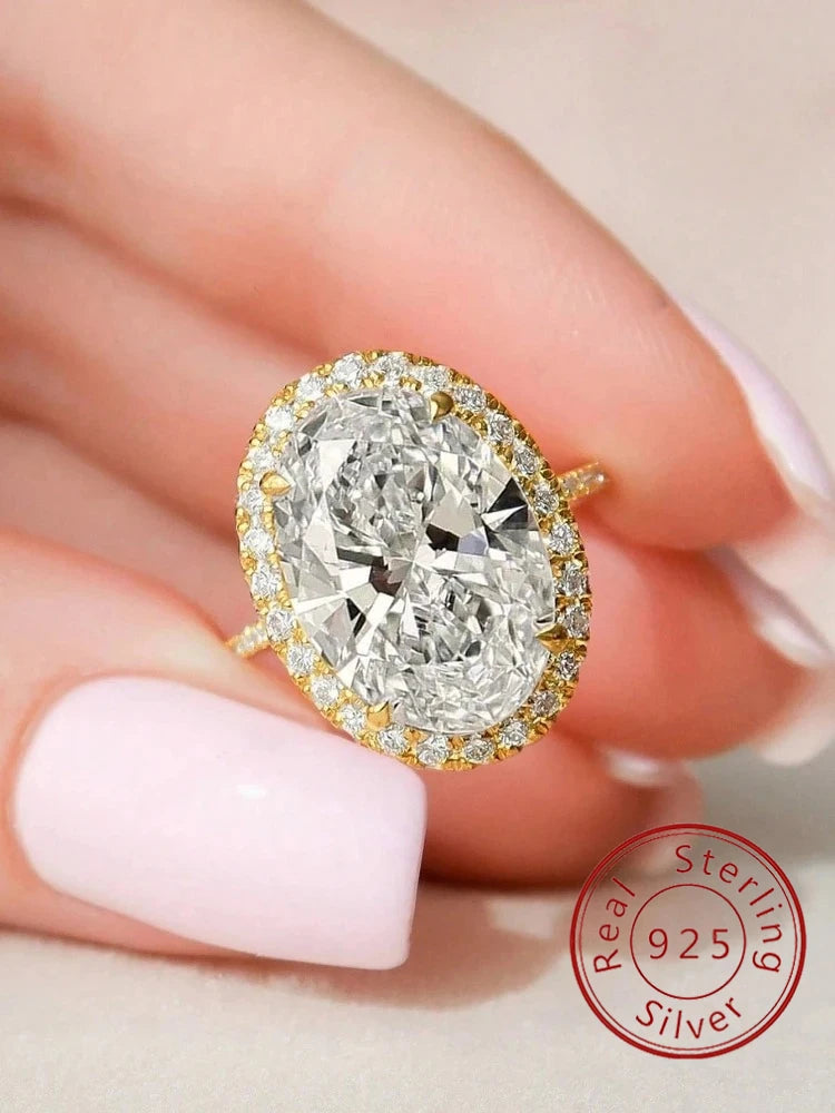 925 Sterling Silver Fashion Oval Shiny Full Zircon Ring For Women Match Daily Outfits Party Luxury High Quality Fine Jewelry