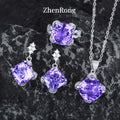 New Women Luxury Simple Bridal Wedding Jewelry Sets 15 Carat Artificial Blue Green Moissanite Pendant Necklaces Earrings Rings