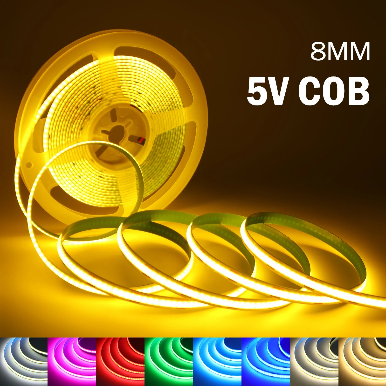 8MM COB LED Strip Light 5V 320LEDs/M Motion Sensor Dimmable Flexible LED Tape Ribbon USB/Battery Powered DIY Backlight for Room