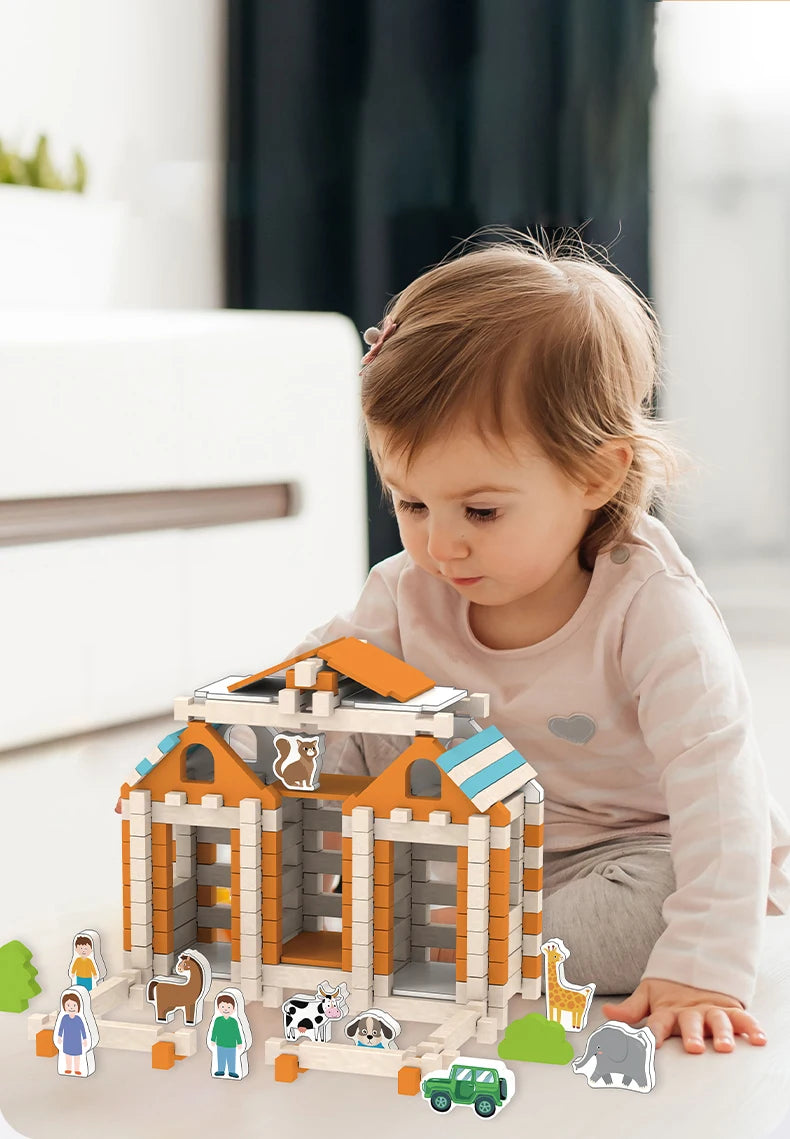 Wooden Building Blocks Set Toddler Natural Wood Block Montessori Learning Toy Stacking Toys Building Blocks Gifts for Kids Age 3