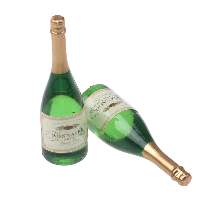 New 2Pcs Dollhouse Miniature Vitreous Champagne Bottles Glass Liquor Bottles Mini Wine Drink For Barbies Blyth Dolls Kitchen Toy