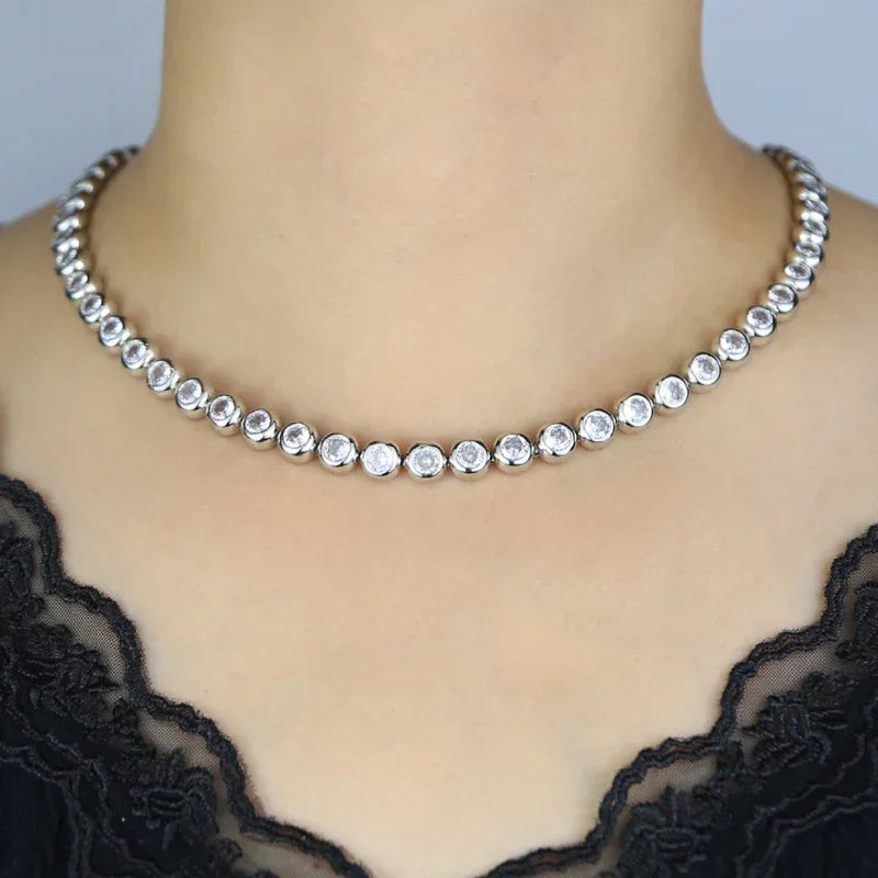 Geometric Round Beaded CZ Jewelry 5A Cubic Zirconia Tennis Necklace 2024 New Bracelet Necklace Set