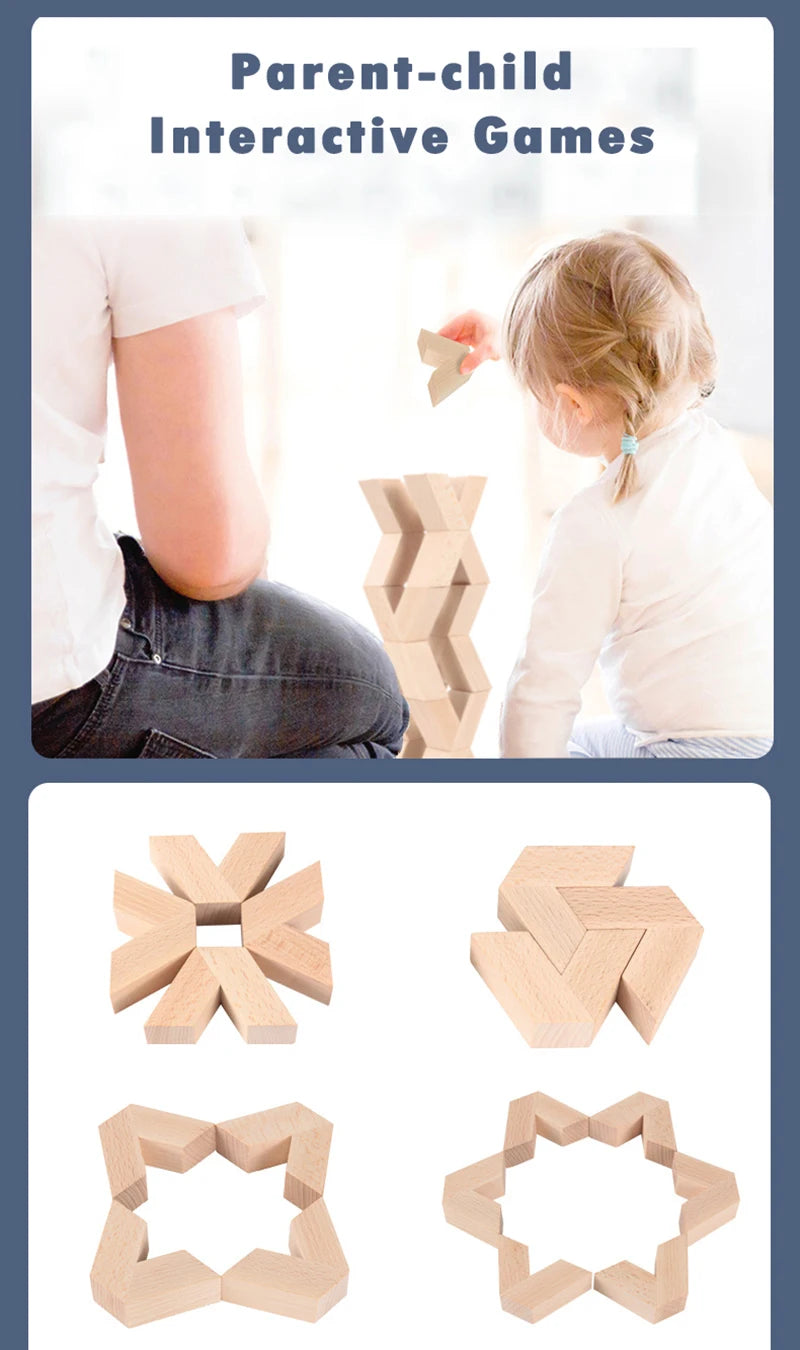 16pcs V Shape Natural Large Wooden 3D Building Blocks Toys Baby Unpaint Wooden Montessori Educational Stacking Blocks Toy Child