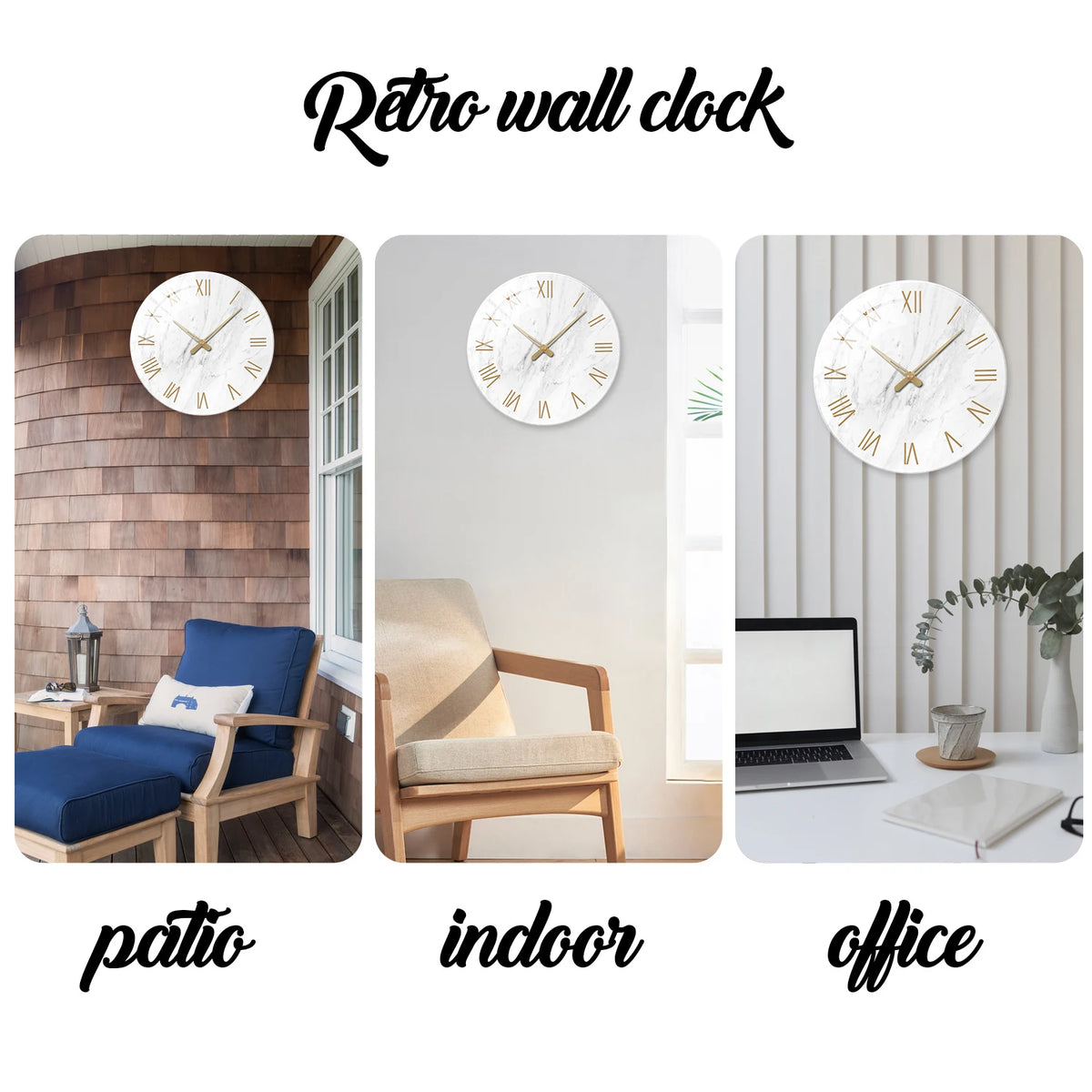 1pc 12 inch tempered glass wall clock, modern simple white marble texture gold Roman numerals design wall clock, home mute clock