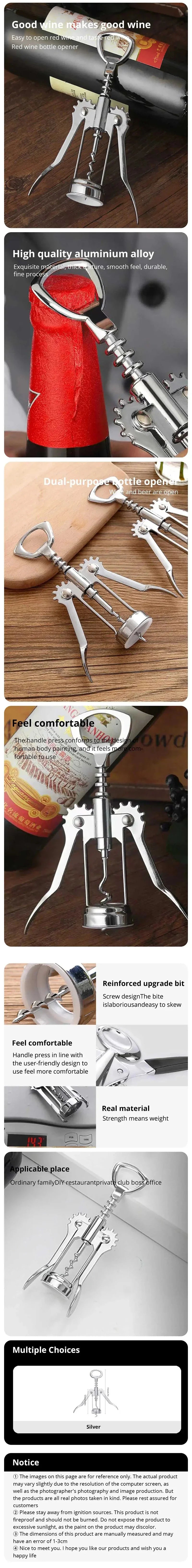 Red Wine Bottle Opener Beer Driver SteelWine Corkscrew Wine Opener Multifunctional Stainless Corkscrew Kitchen Supplies