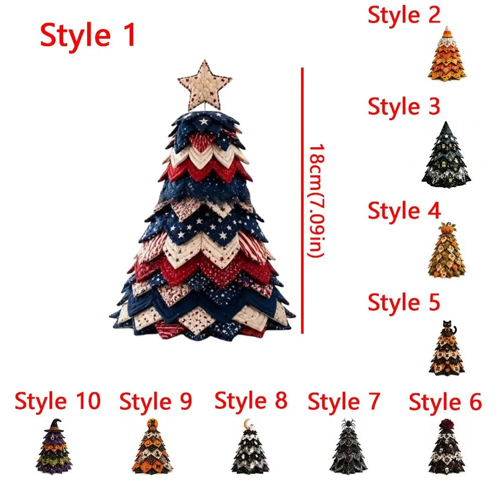Vintage Halloween Quilted Fabric Tree Kit Pumpkin Ghost Black Cat Spider DIY Patchwork Tabletop Tree Set Tree Ornament 3D Thick