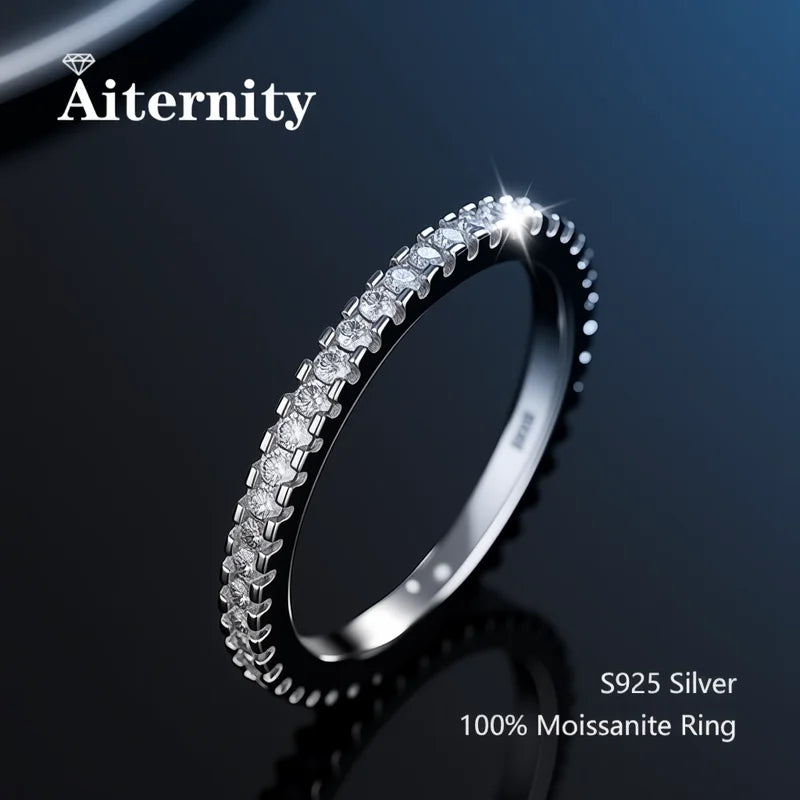 925 Sterling Silver Female Single Tail Ring100% Pass Diamond Tester Pen Moissanite Ring Matching Wedding Diamond Band for Women