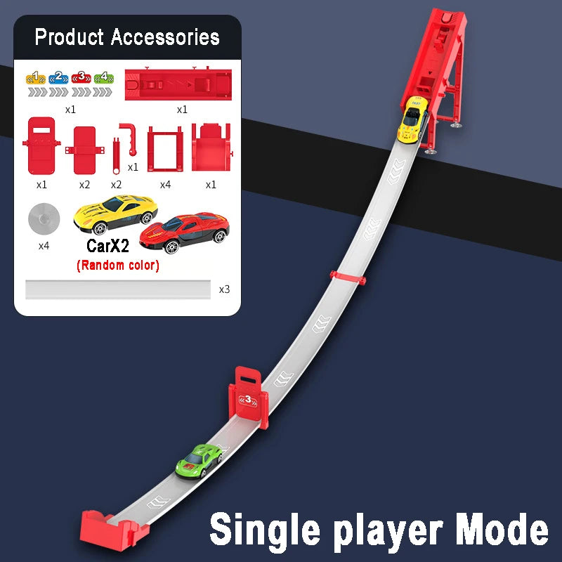 Kid Track Car Racing Set Toy DIY Assembled Track Kits Catapult Rail Car Racing Strategy Game Fun Interactive Social Toy Boy Gift
