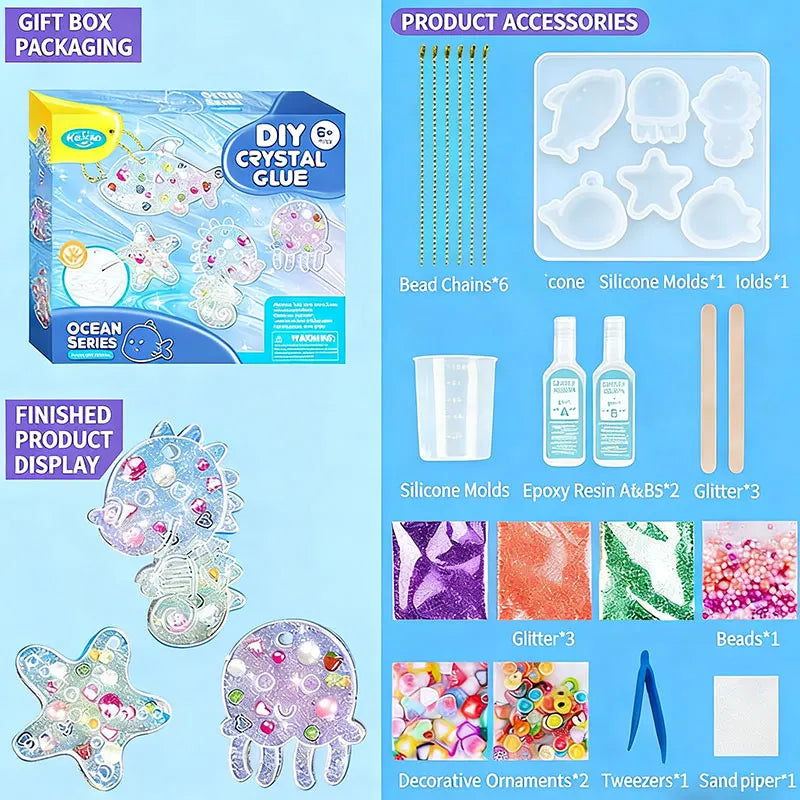 Kids DIY Crystal Glue Keychain Craft Toys Handmade Sparkling Beads Material Pack Kit Creative Children's Birthday Souvenir Gifts