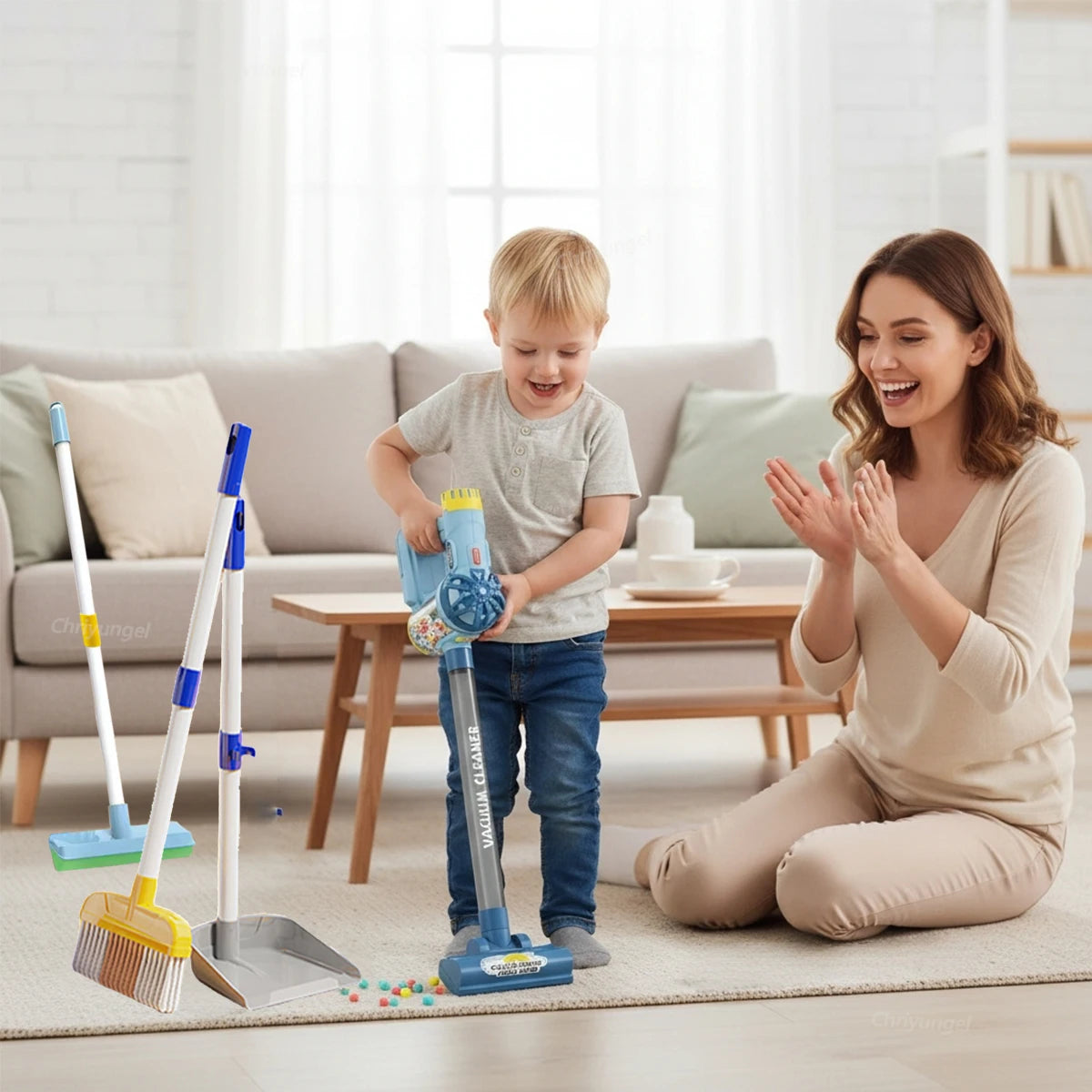 Kids Vacuum Cleaner Toy Electric Realistic Pretend Play Housekeeping Cleaning Set for Toddlers Educational Gift for Boys Girls