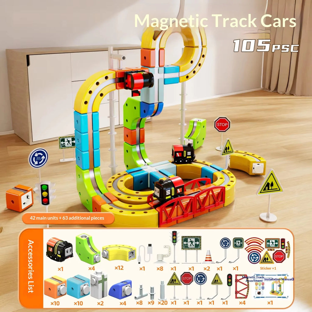 New 8-229pcs Electric Track Set With Anti-Gravity Vehicles - 100+ Pieces Stem Building Toys Creative Diy Railway For Gift Toy