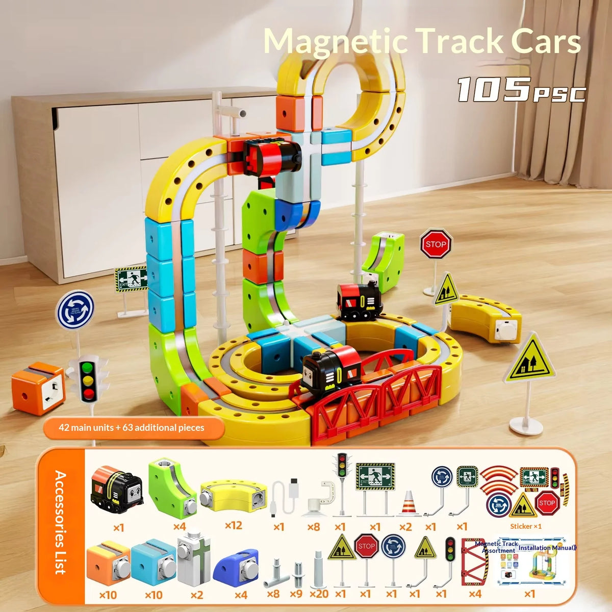 New 8-229pcs Electric Track Set With Anti-Gravity Vehicles - 100+ Pieces Stem Building Toys Creative Diy Railway For Gift Toy