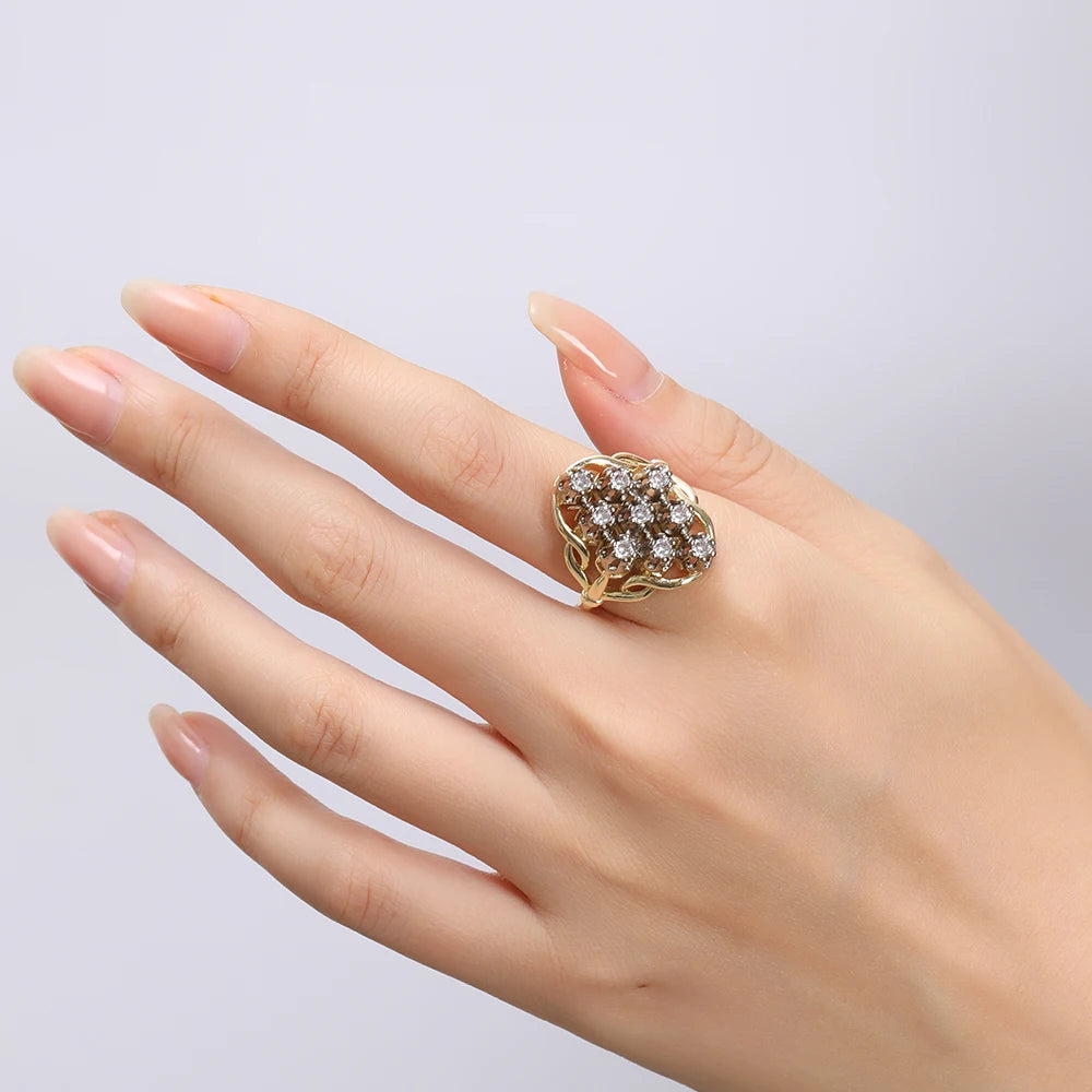 Bohemian Two-tone Zirconia Earrings and Rings Set Fashion Jewelry Copper Plated 14K Gold Party Favor Wedding Decorative Jewelry