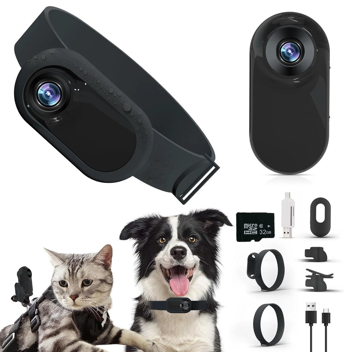 HD 1080P Pet Camera Collar No WiFi Needed, Video Recording Dog & Cat Tracker Collar, Ideal Birthday Gift for Active Pets