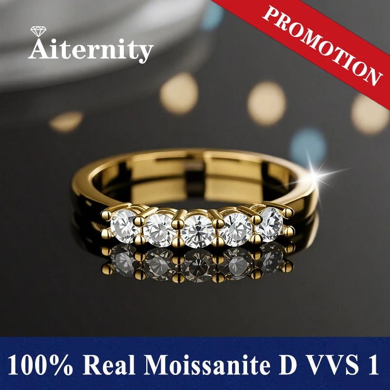 GRA All Moissanite 0.5CT Ring 100% Platinum Rings for Women 5 Stones Sparkling Diamond Wedding Band Fine Jewelry