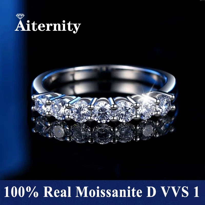 Moissanite Ring 925 Sterling Silver with White Gold Plated Lab Diamond Eternity Band Engagement Wedding Rings for Women