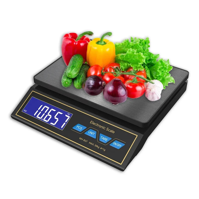 30kg/1g Digital Electronic Kitchen Scale Rechargeable Stainless Steel Household Food Scale Weight Balance with Counting Function