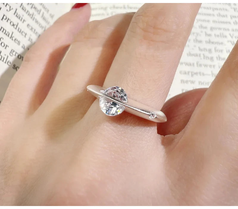 So-Bling 925 Sterling Silver Moissanite Rings Rotating Universe Star Ring with White Gold Plated Lab Diamond Eternity Band Rings