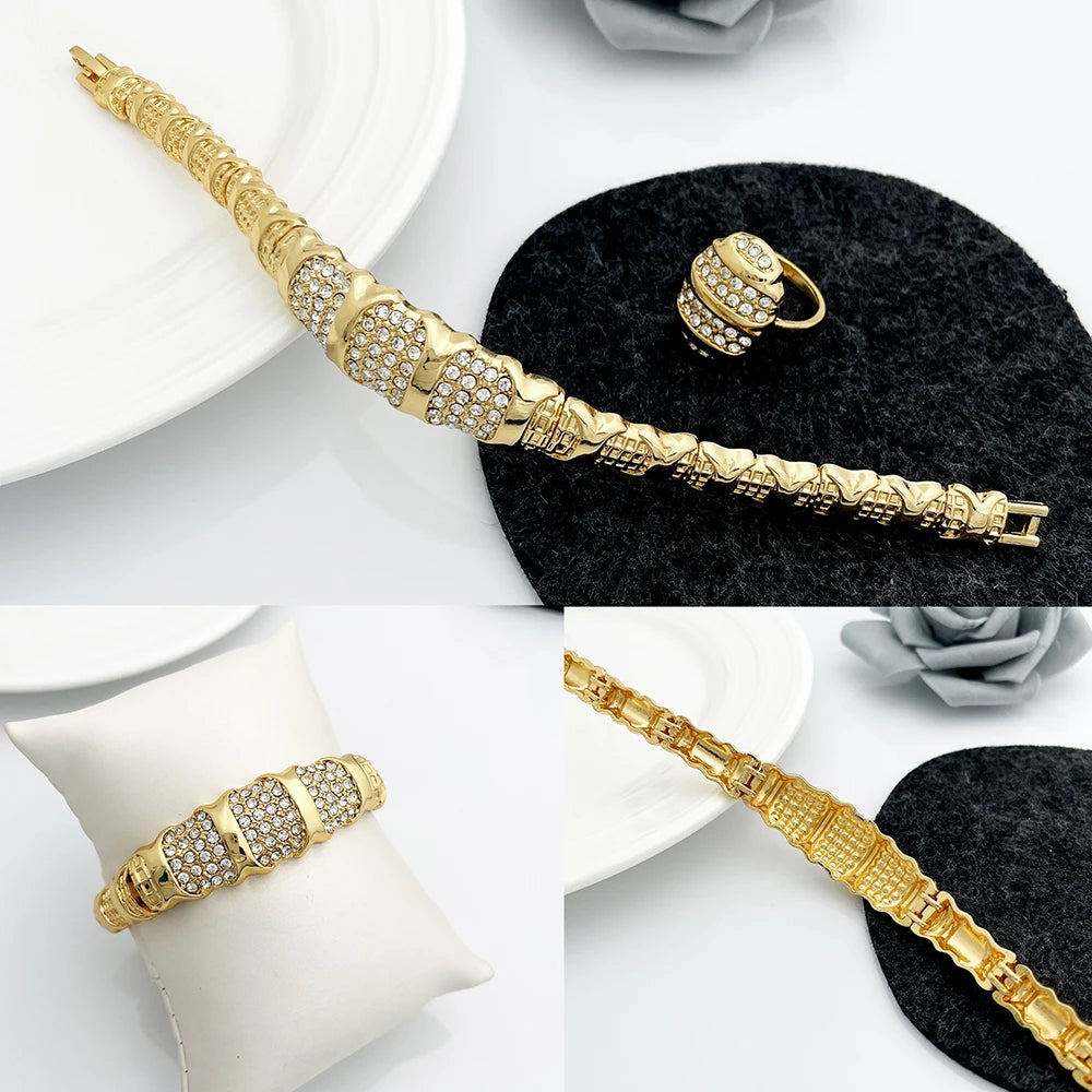 Dubai Jewelry Set For Women 18K Gold Plated Luxury Necklace Earrings Bracelet Ring For Wedding Party Mother's Day Gift On Sale