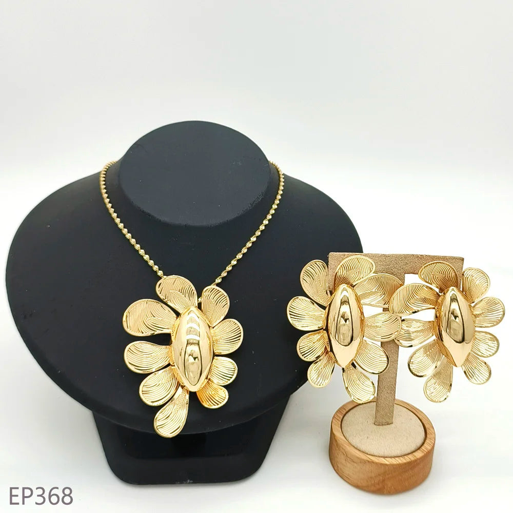 Fashion Dubai Jewelry Sets Gold Color Pendant Copper Classic Earrings Necklace For Women Daily Wear Party Anniversary Gifts