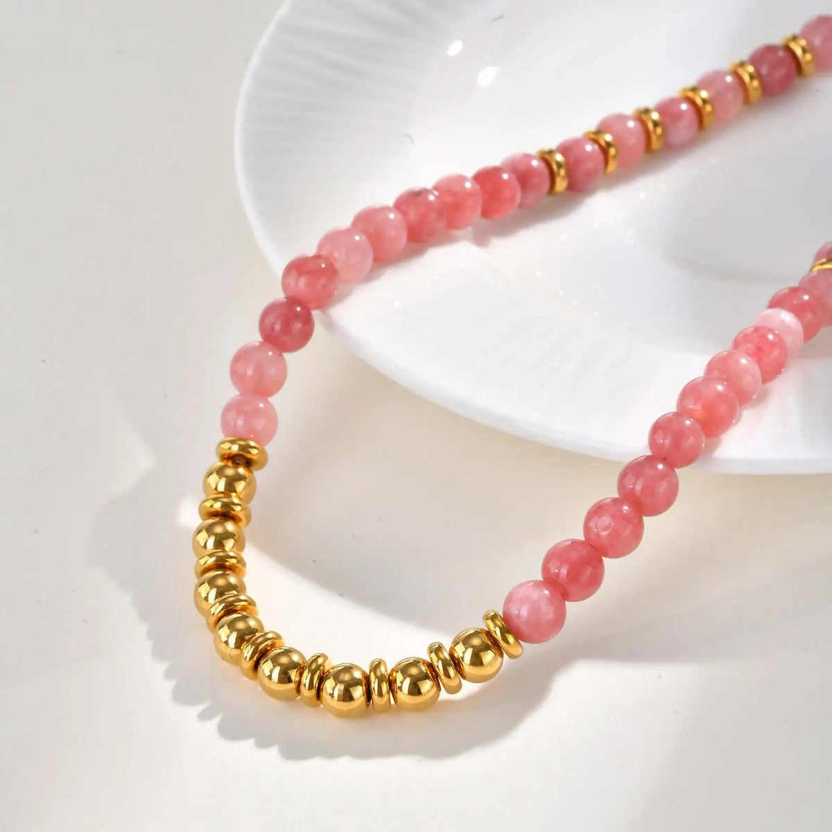 Unique Colored Natural Stone Necklace,Women's Stainless Steel OT Buckle Bead Chain Necklaces,Fashion Jewelry Gifts