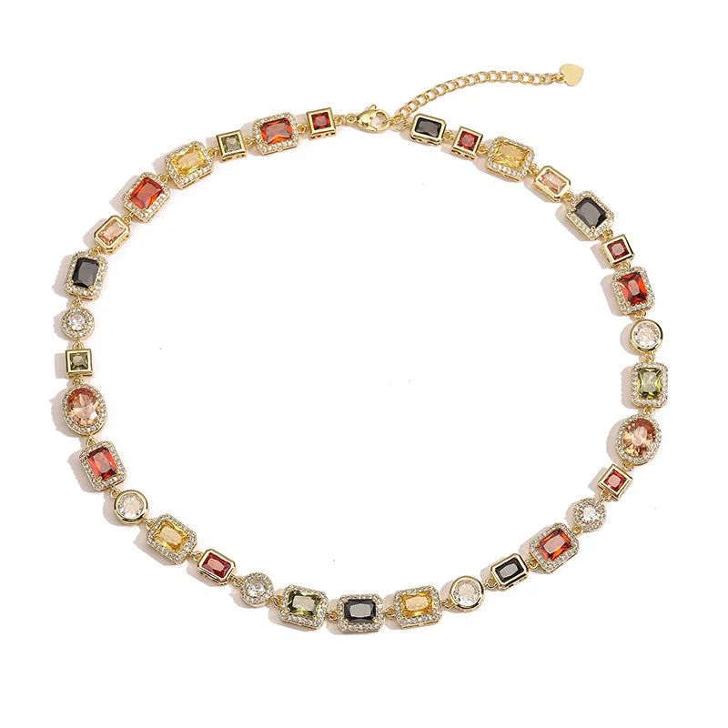 HECHENG 18K Gold-plated Zircon Irregular Geometric Shape Colored Bracelet Necklace Popular Maillard Color Neutral Accessory