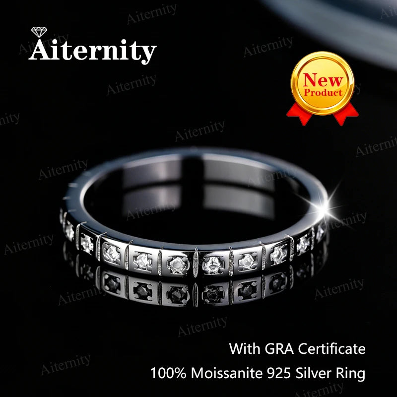 Moissanite Ring 925 Sterling Silver with White Gold Plated Lab Diamond Eternity Band Engagement Wedding Rings for Women