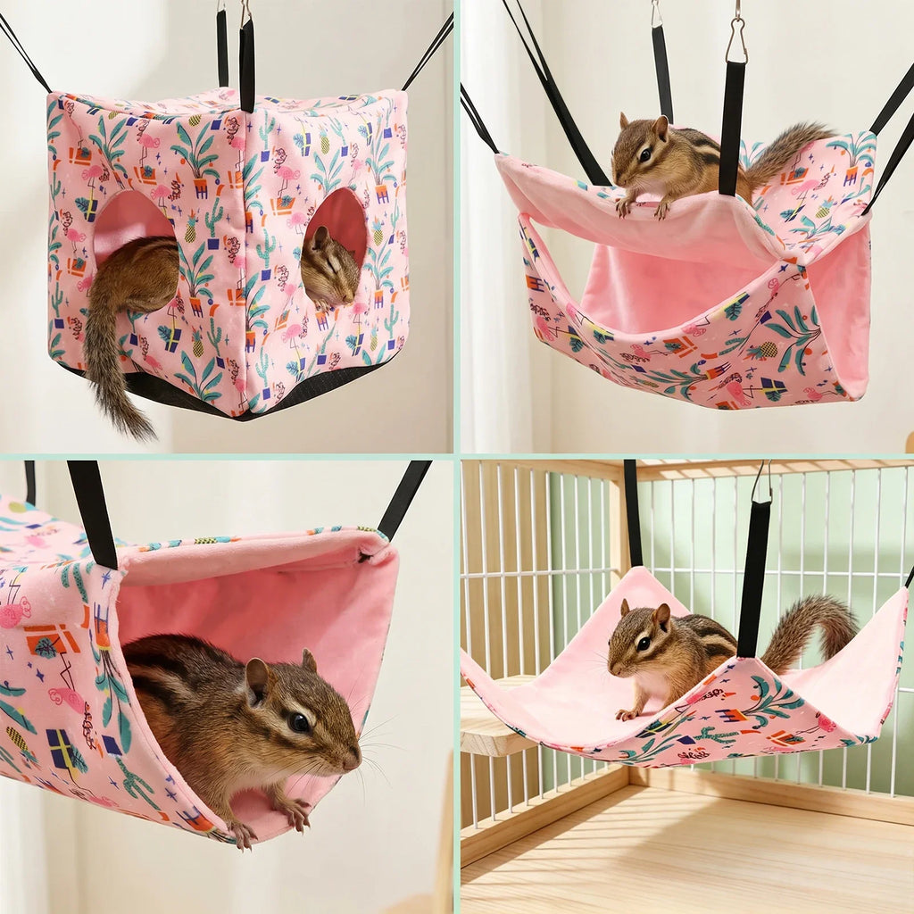4Pcs Hamster Hammock Soft Cozy Rodent Hamster Bed Hanging Rat Cage Accessories Adjustable Ferret Hanging Nest Swing Pet Supplies