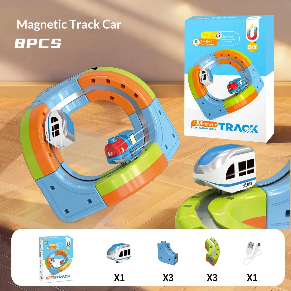 New 8-229pcs Electric Track Set With Anti-Gravity Vehicles - 100+ Pieces Stem Building Toys Creative Diy Railway For Gift Toy