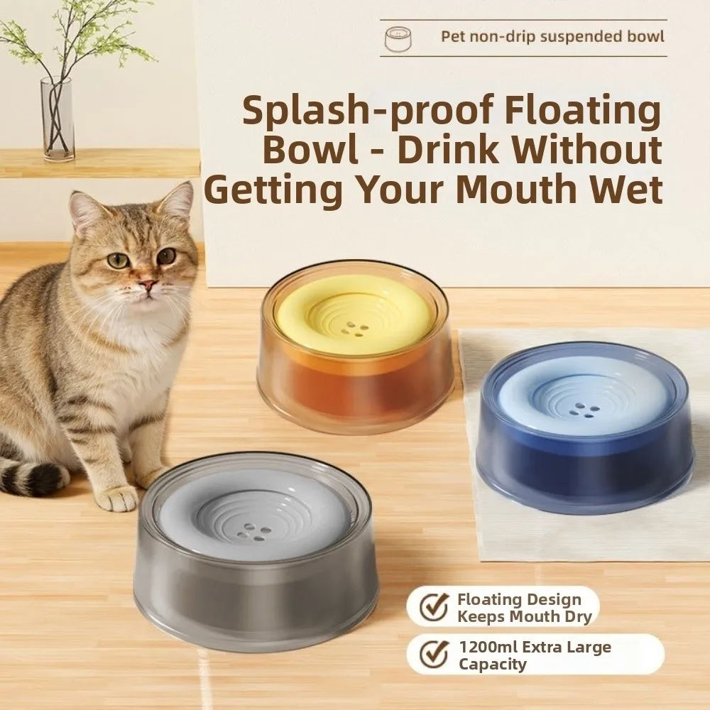 Non-Slip Base Pet Floating Water Bowl Large Capacity Spill Proof Dog Drinking Bowl Anti-Splash Design No Wet Mouth Cat Bowl