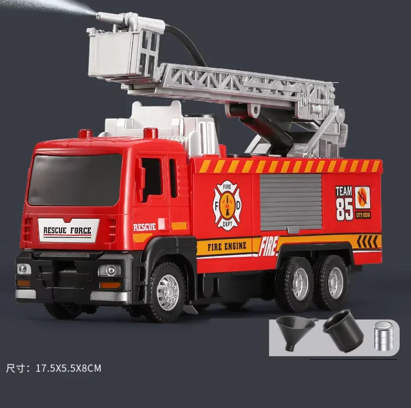 Fire Truck Diecast Simulation Sprinkler Toy with Light Music Water Spray Rescue Car Children's Toy Firefighter Truck