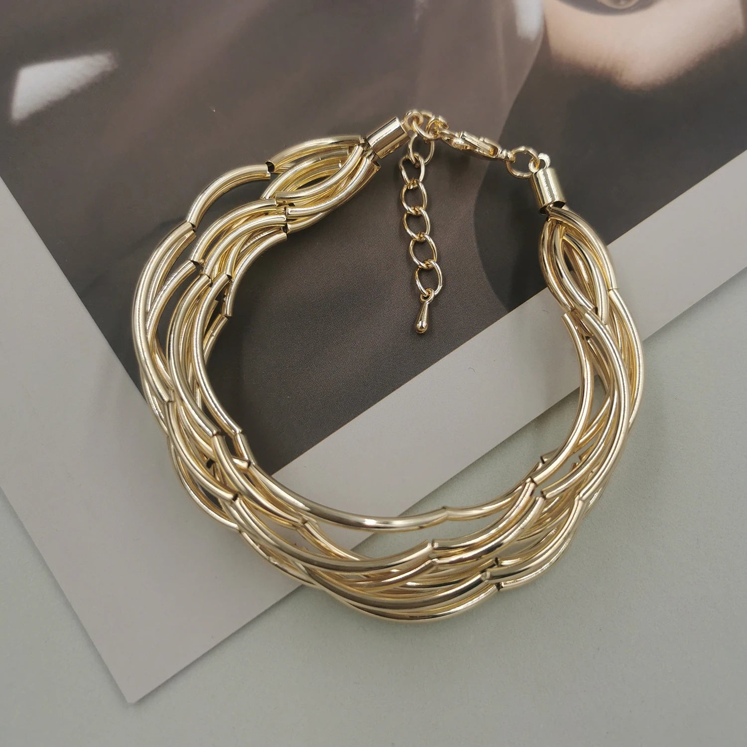 STRATHSPEY Fashion New Long Irregular Copper Tube Necklace For Women Statement Chunky Multi Lay Jewelry