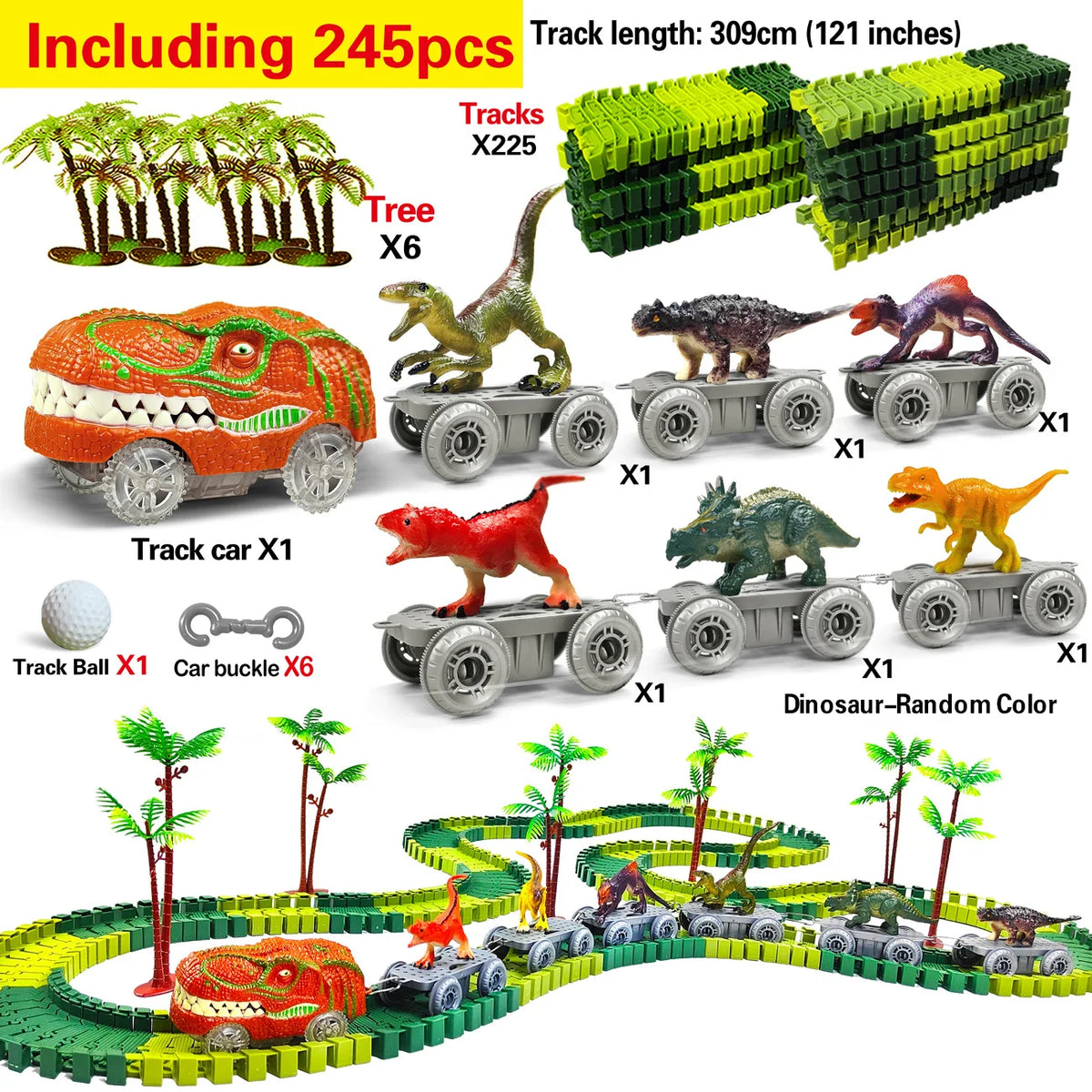 Dinosaur Rail Car Assembly Diy Roller Coaster Assembly Puzzle Versatile Track Electric Train Toy Gift
