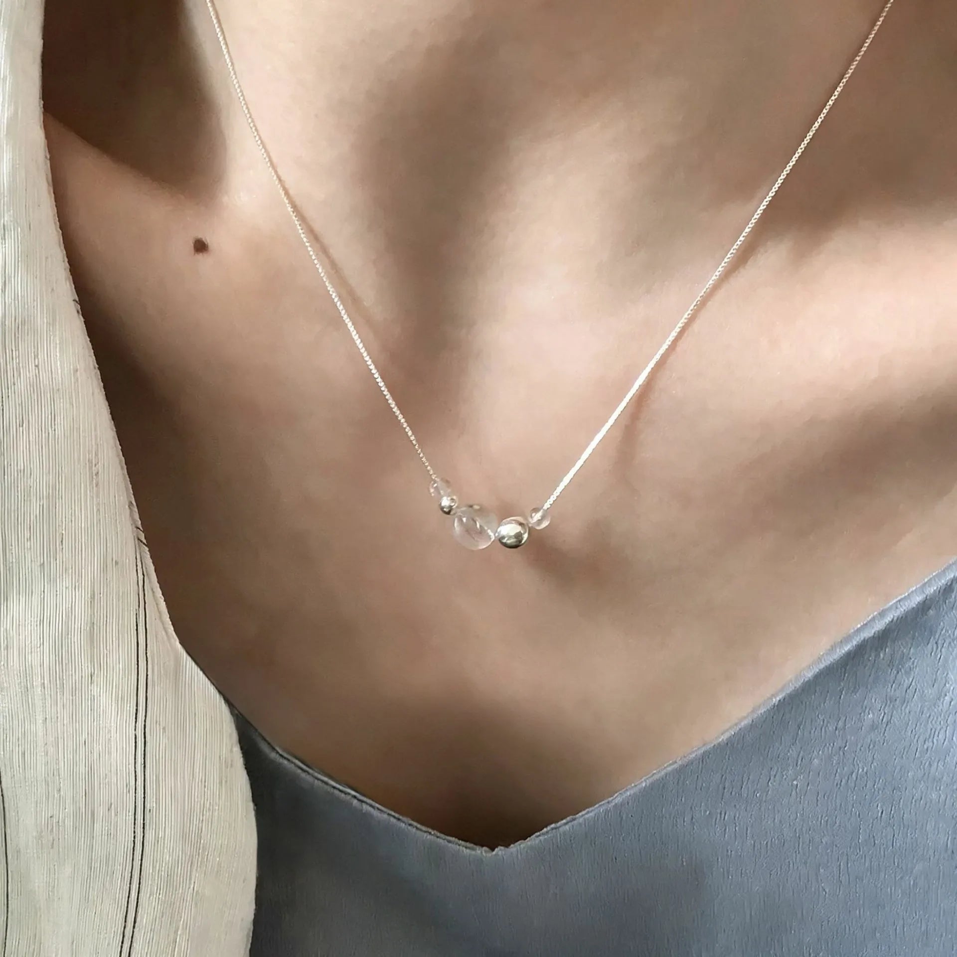 VENTFILLE 925 Sterling Silver Bead Geometry Necklace for Women Girl Korean Design Versatile Choker Jewelry Dropship Wholesale