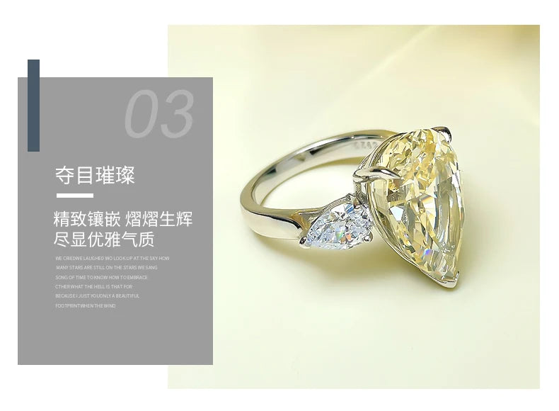 925 sterling silver European and American classic three stone water droplet ring inlaid with imported high carbon diamond