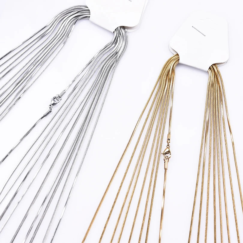 Stainless Steel Chain Pack Real Gold Plated Square Snake Necklace For Women Men Jewelry Simple Fashion Long Tiny Necklaces Gift