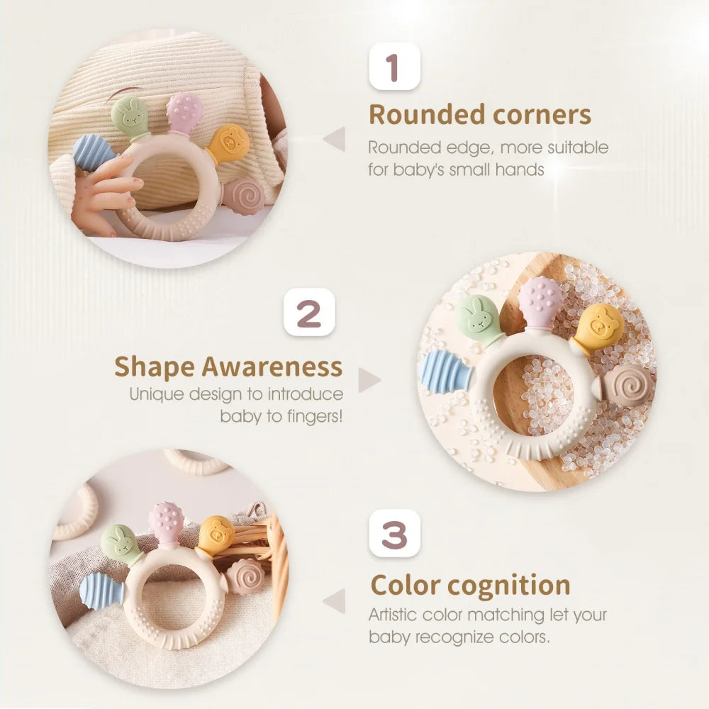Baby Silicone Teether Anxiety Teething Toys 0 12 Months Toys Food Grade Silicone Ring Bracelet for Baby Soothing Tooth Chew Toys