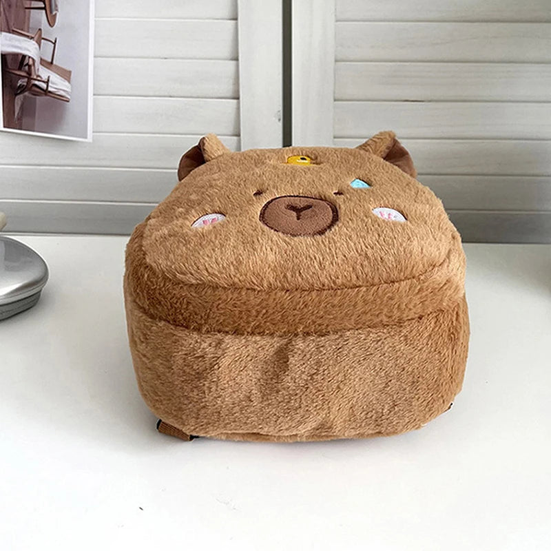 New Capybara Cartoon Animal Doll Plush Backpacks; Cute Portable Bag for Girls.
