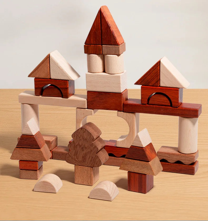 Kawaii 100Pcs Unpainted Beech Wooden Large Building Blocks Toddler Stacking Construction Preschool Educational Gift