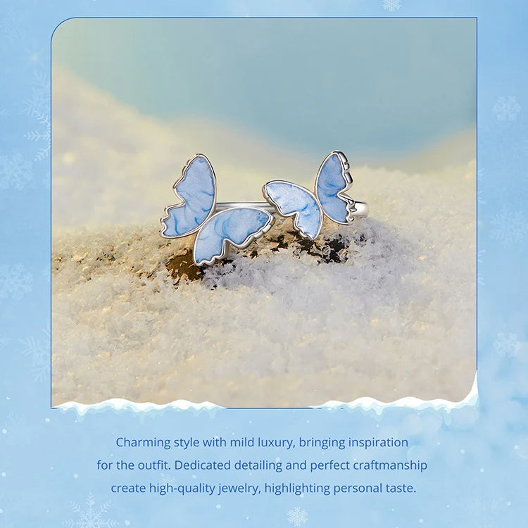 Bamoer 925 Sterling Silver Original Blue Butterfly Ring Lilac Flower Earrings for Women Jewelry Set Anniversary Engagement Gift